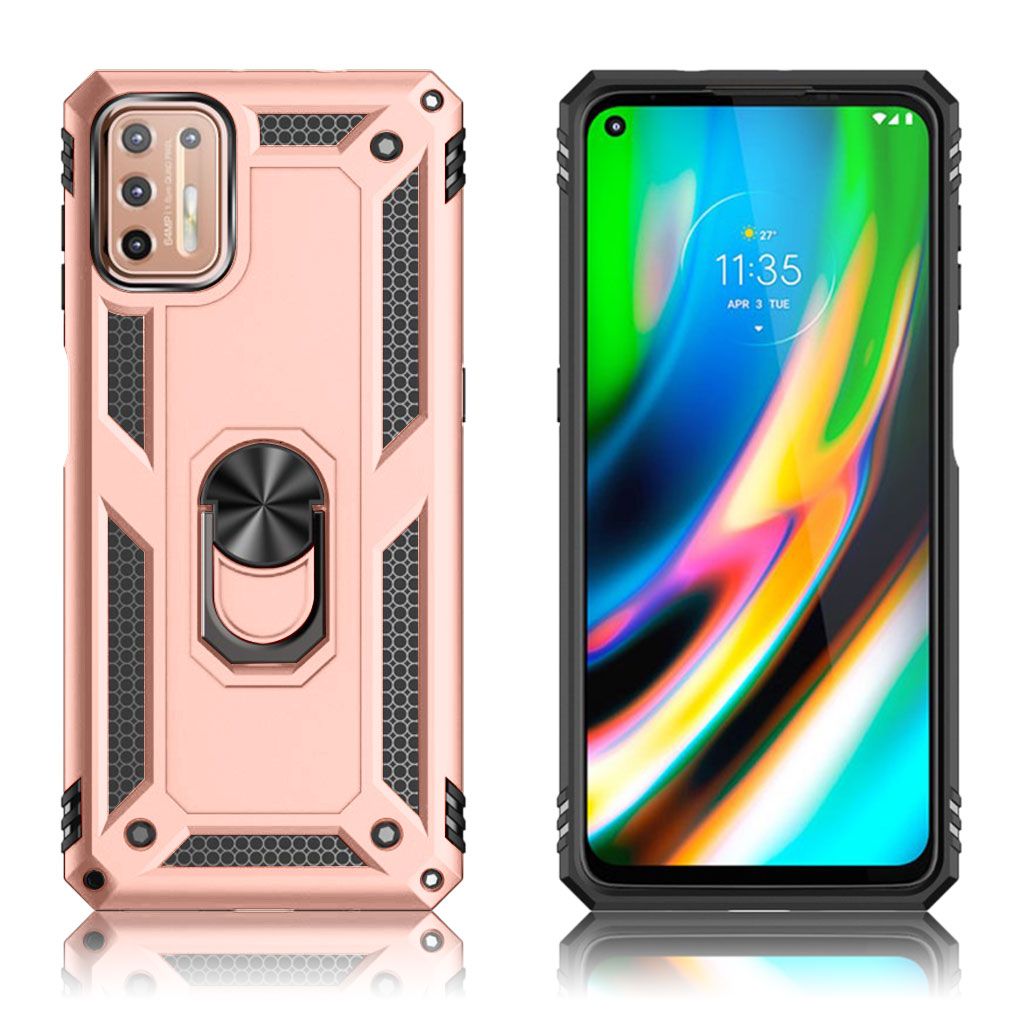 Protectores para celular  para Motorola  MOTO G9 Plus Funda reforzada con anillo v2 Rosa
